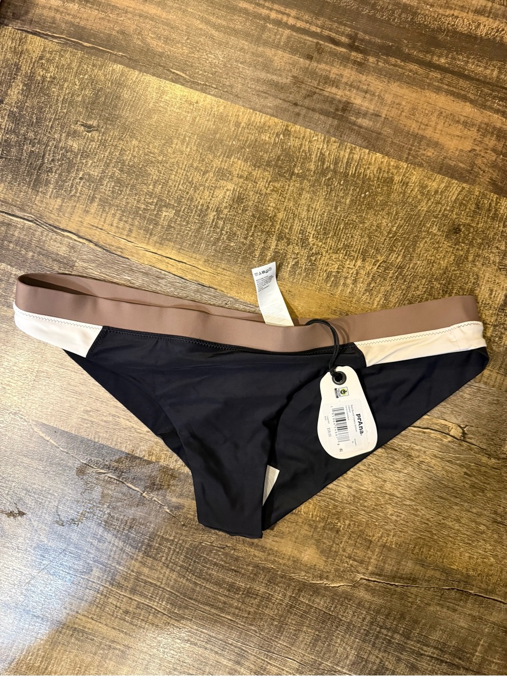 Prana Black Bikini Bottom with Taupe and Cream Waistband